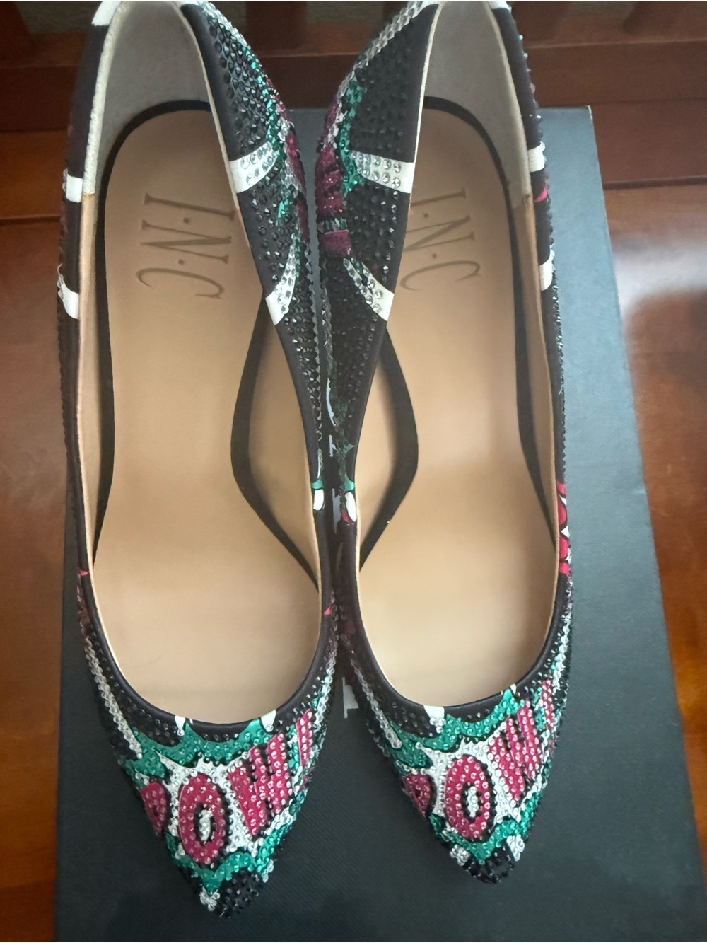 INC International Concepts Black Comic Pop-Print High Heels - Picture 3 of 6